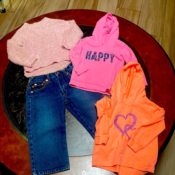 Fubu Jeans The Collection Girls Denim Blue Jeans Bundle w 3 Long Sleeve Tops 3T - Picture 1 of 16